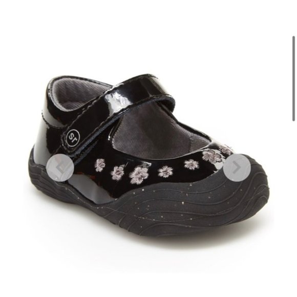 Stride Rite Other - Stride Rite Mira Black Floral Mary Janes Baby Girl 3M